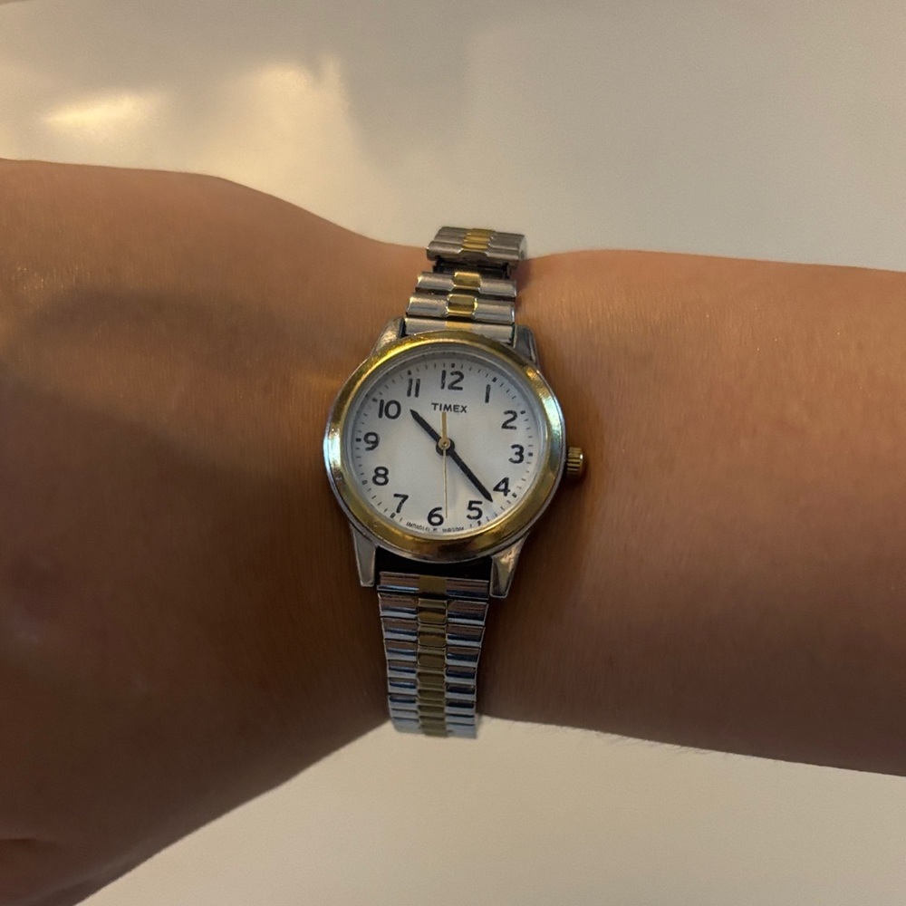 Timex Gold and Silver Watch with White Dial